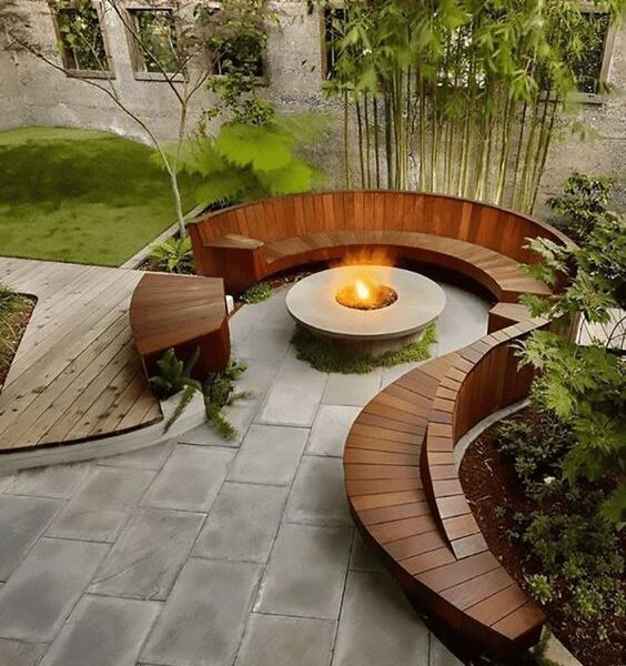 garden patio with fireplace